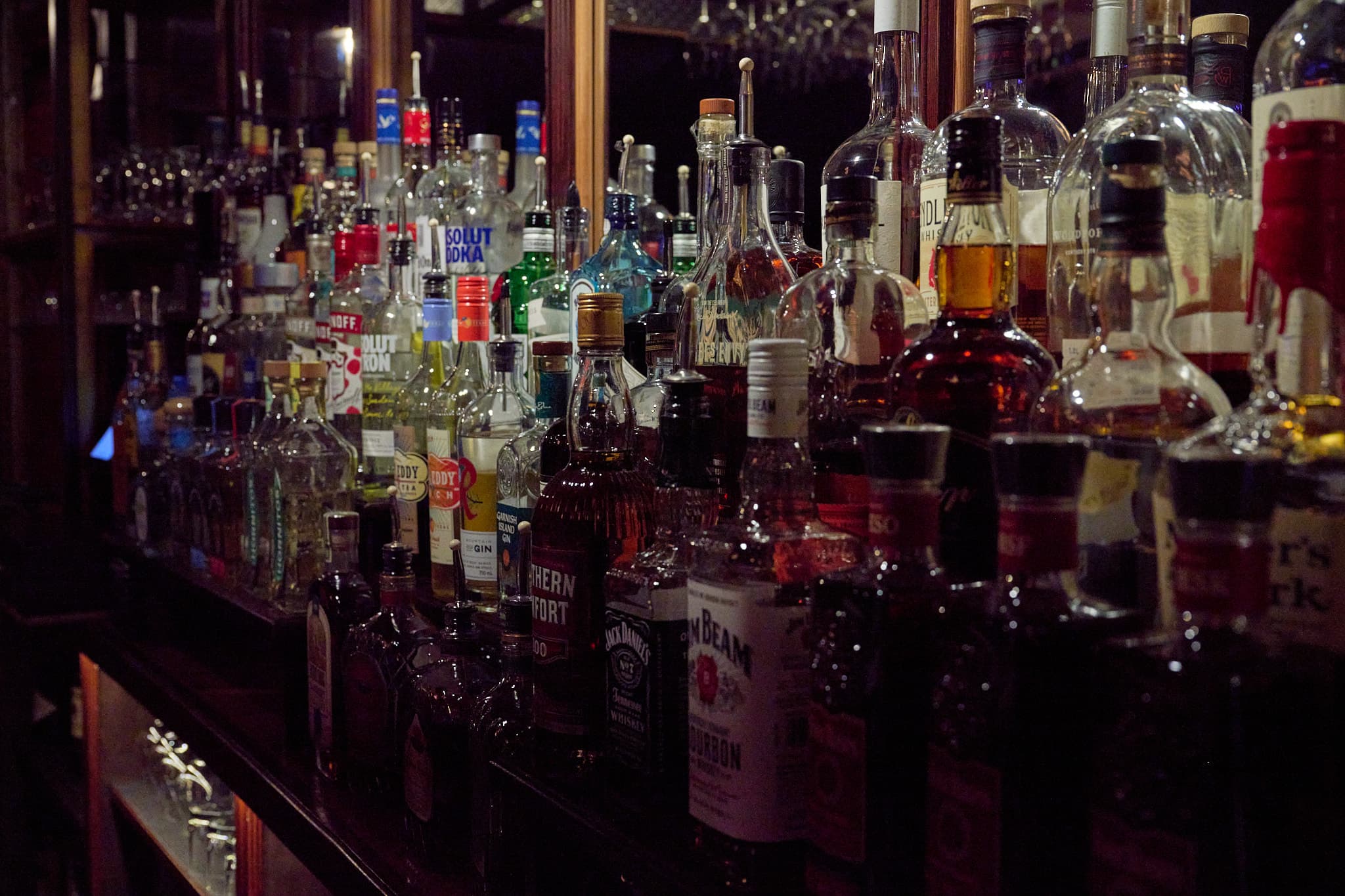 Curated spirits collection at the Limelight bar